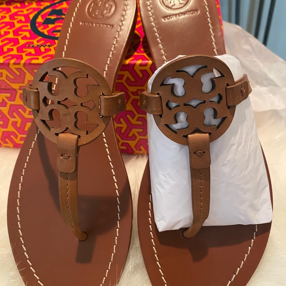 Tory Burch Mini Miller brown leather sandal.  9.5